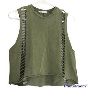 American Eagle Don't Ask Why Army Green Cutout Athletic Muscle Crop Tank Top OS